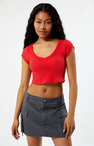 Samantha Cropped Waffle Knit T-Shirt image number 1