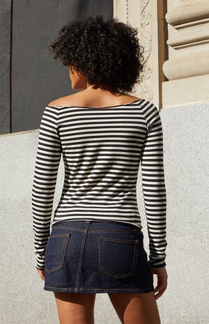 Striped Bonnie Long Sleeve Off-The-Shoulder Top image number 4