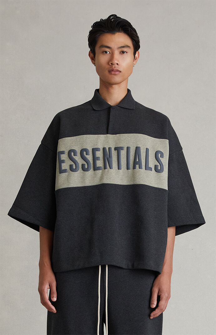 Fear of God ESSENTIALS Iron Grey Heather Paneled Cropped Polo Shirt