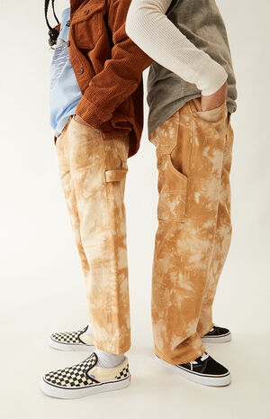 Brown Tie Dye Wide Leg Carpenter Jeans image number 3