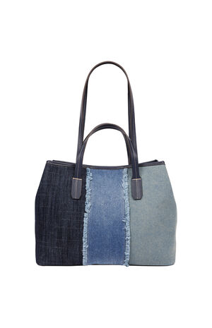 Frayed Denim Horseshoe Tote Bag image number 5