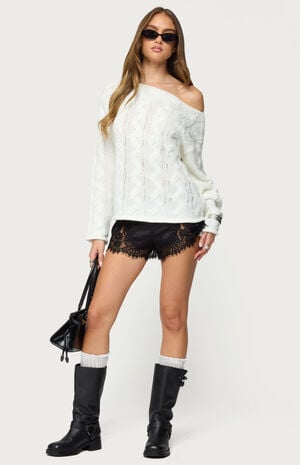 Nellie Off Shoulder Cable Knit Sweater image number 5
