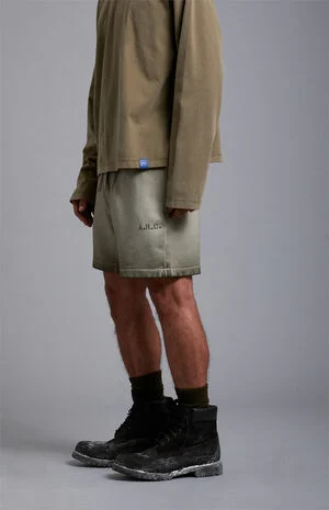 Olive&nbsp;Vintage Wash Heavyweight Fleece Sweat Shorts image number 4