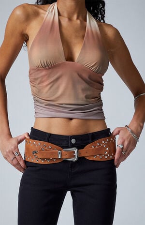 Gemini Faux Leather Wide Studded Belt image number 2