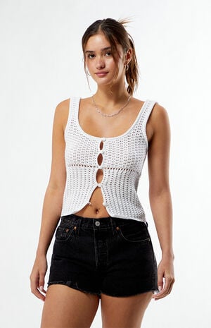 Mandy Crochet Button Front Tank Top image number 3