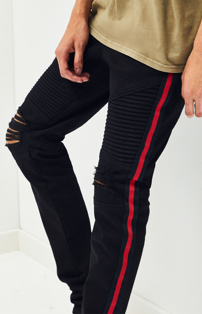 mens jeans with red stripe on side