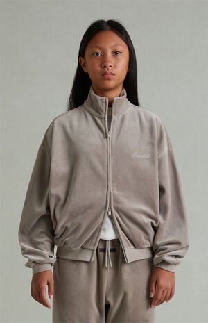 Kids Smoke Grey Classic Fit Velour Track Jacket image number 2