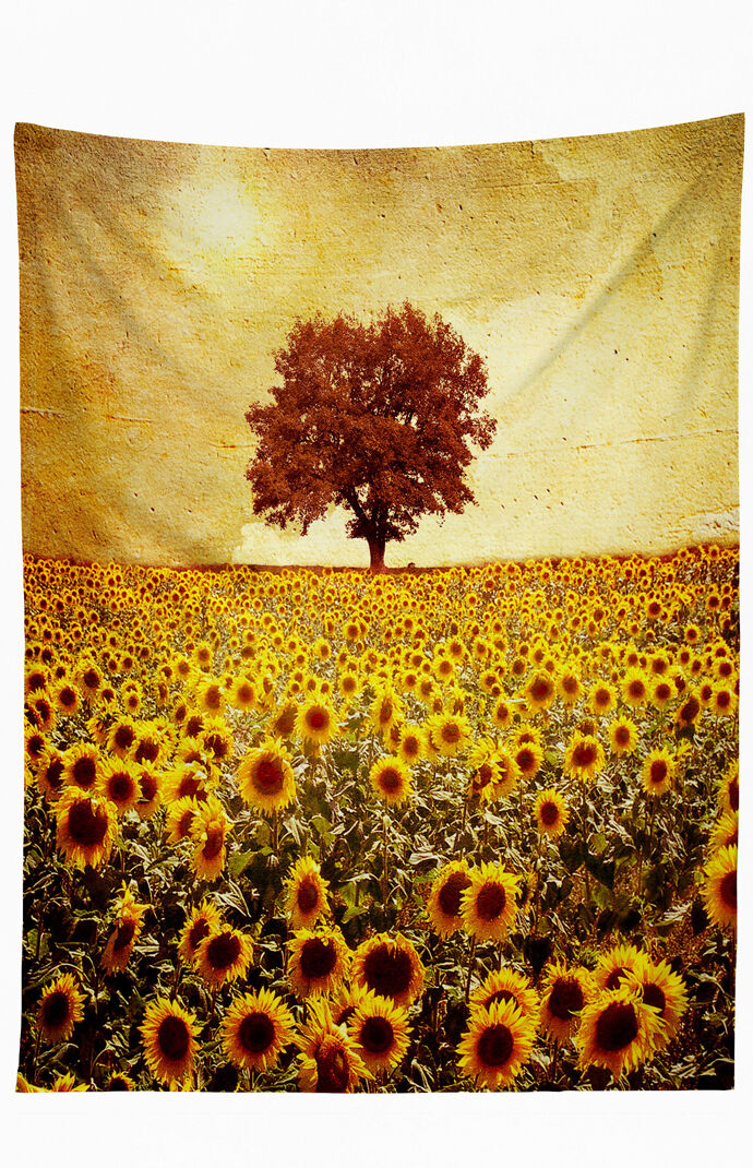 Lone Tree And Sunflowers Tapestry