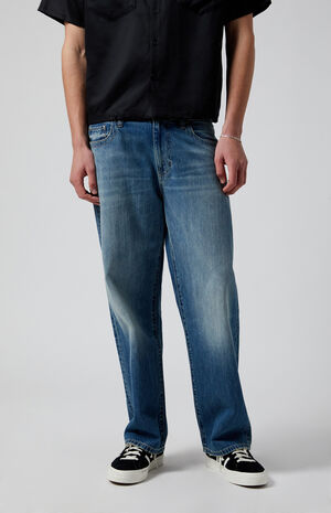 Medium Indigo Button Slub Baggy Jeans image number 2