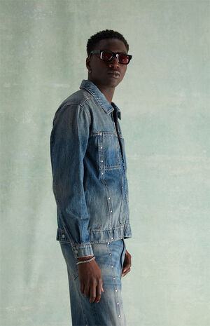 Medium Blue Studded Denim Jacket image number 3