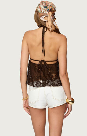 Sheer Crochet Babydoll Halter Top image number 3