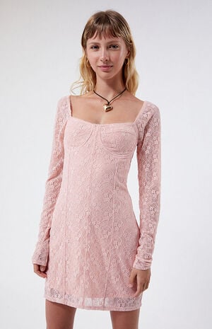 Long Sleeve Lace Shift Mini Dress image number 2