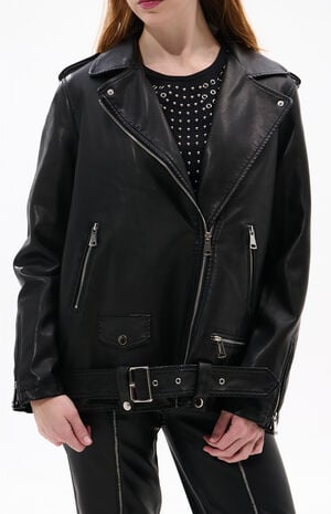 Aurelia Black Faux Leather & Fur Moto Jacket image number 2