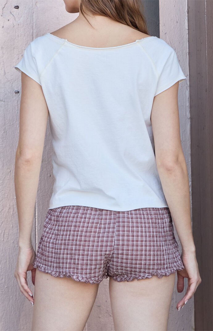 John Galt Gingham Plaid Ruffle Micro Shorts