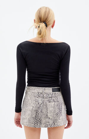 Snake Mid Rise Denim Mini Skirt image number 4