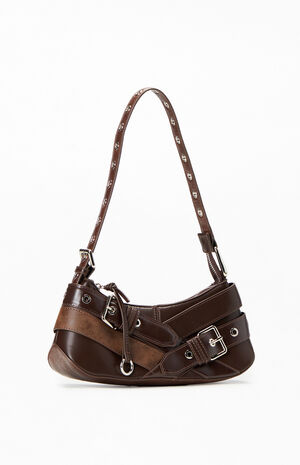 Brown Faux Leather Cross Buckle Shoulder Bag image number 2