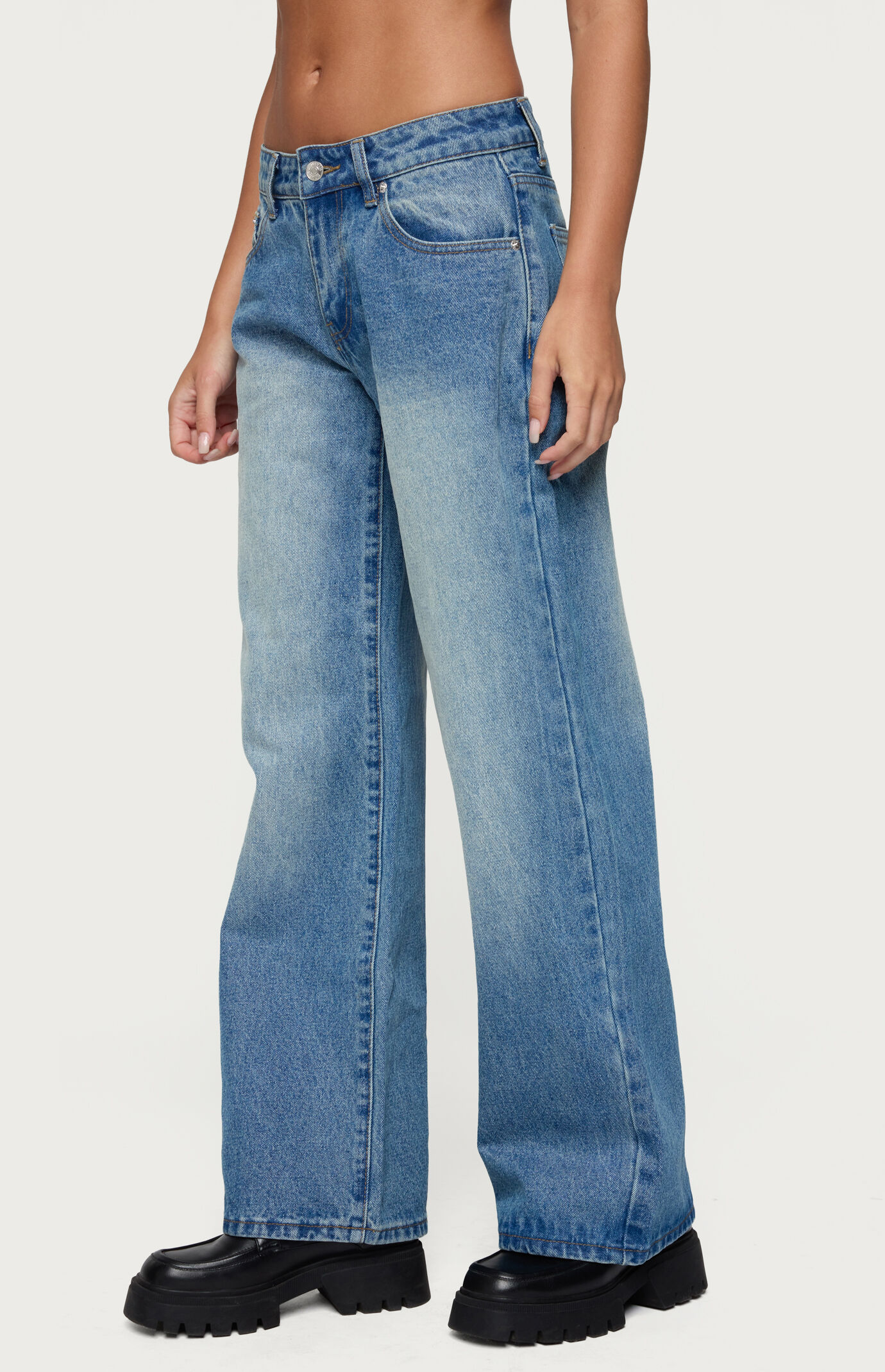 Edikted Magda Low Rise Acid Wash Jeans