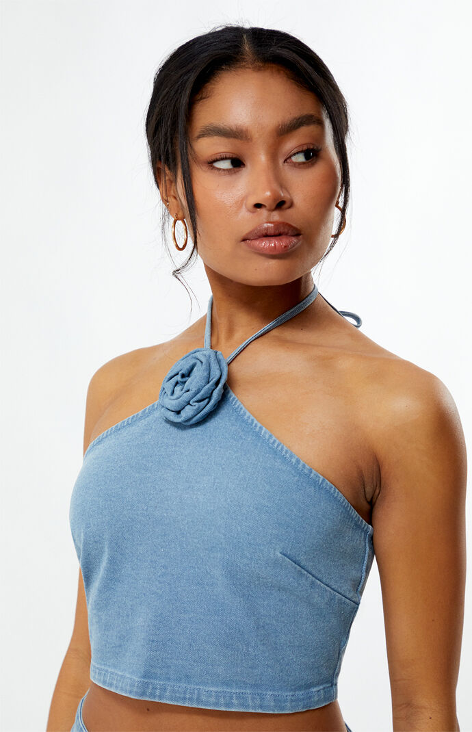 Beverly and Beck Denim Rose Halter Top | Pacsun