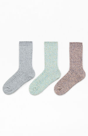 3 Pack Grey Marled Crew Socks image number 2
