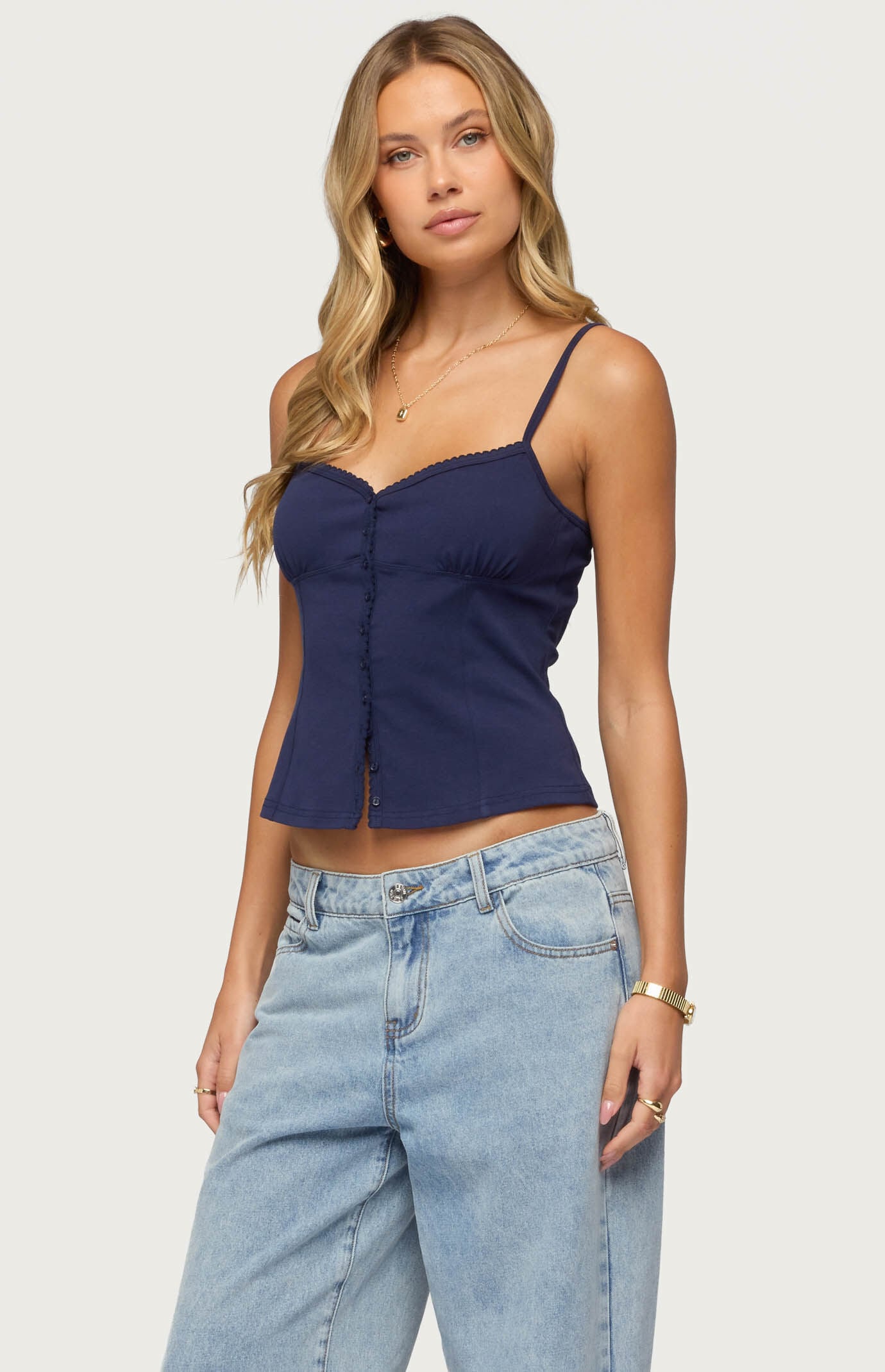 Edikted Delia Sweetheart Button Up Tank Top