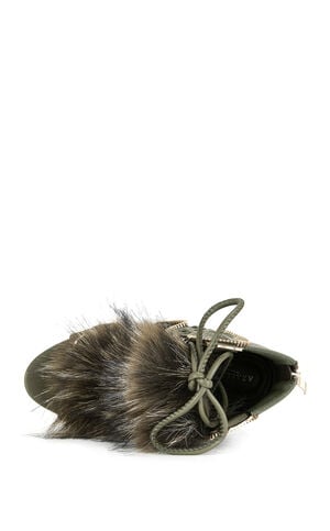 Women's Shainy Olive Faux Fur Gladiator Booties image number 4