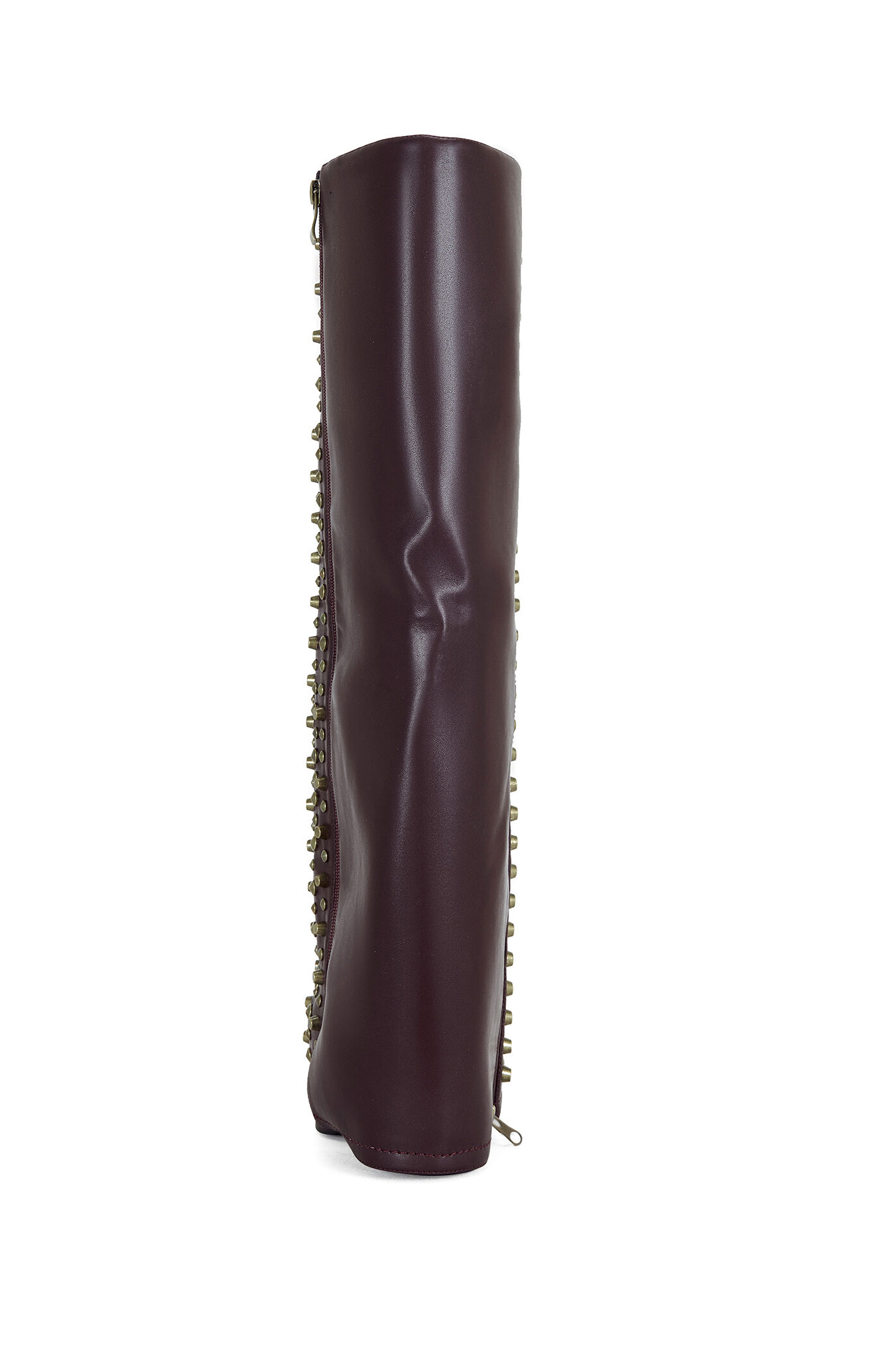 AZALEA WANG Agustue Burgundy Studded Faux Leather Knee High Boots