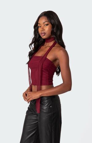 Gathered Two Piece Mesh Scarf Top image number 4