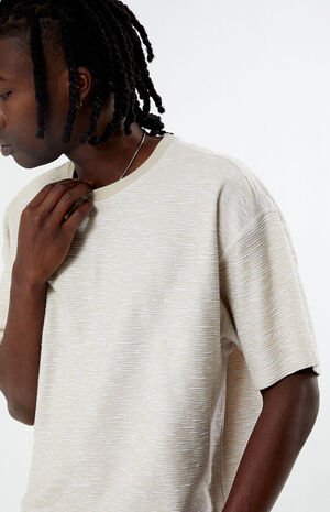 Tan & White Slub Stripe Oversized T-Shirt image number 2
