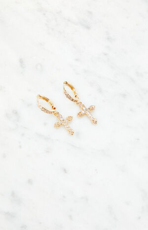 Gold Cross Hoop Earrings image number 2