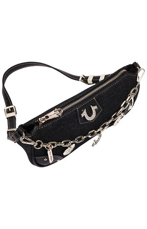Black Horseshoe Chain Denim Shoulder Bag image number 5