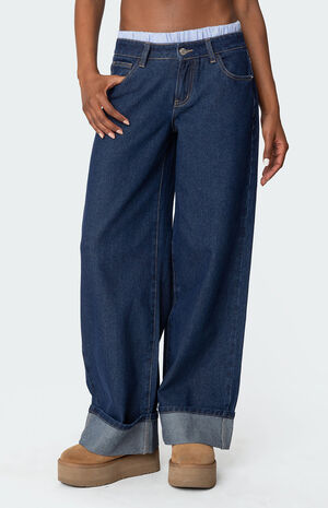 Striped Boxer Detail Low Rise Jeans image number 2