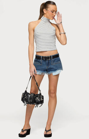 Meshy Studded Denim Micro Shorts image number 5