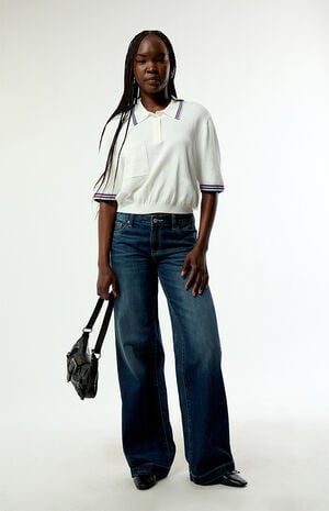 Striped Polo Henley Short Sleeve Sweater image number 5