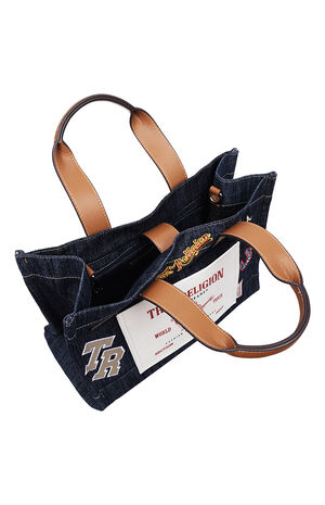 Andy Dark Denim Multi Patch Medium Tote Bag image number 6