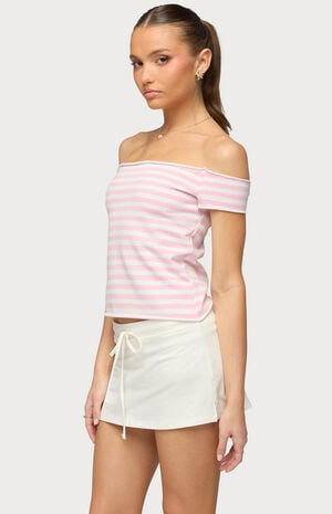 French Terry Striped Off Shoulder Top image number 2