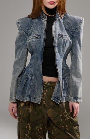 Virelle Structured Zip Up Denim Jacket image number 1