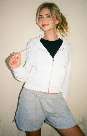 White Crystal Cropped Hoodie image number 1