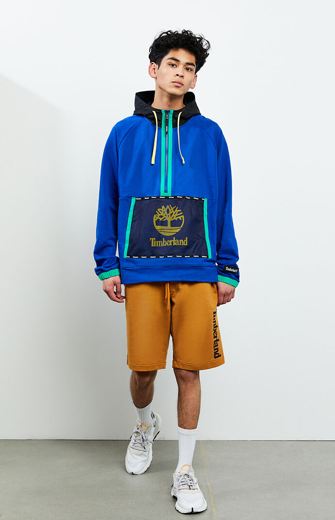 Mesh Mixed Media Half Zip Hoodie