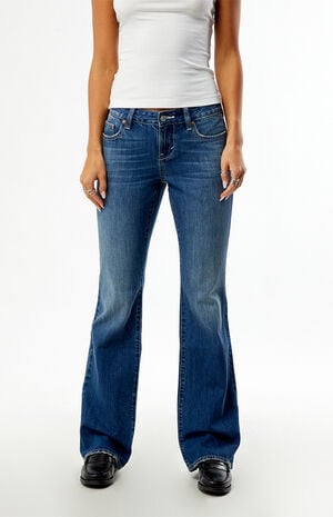 Jade Low Rise Bootcut Jeans Pocket Studs Dark Blue image number 2