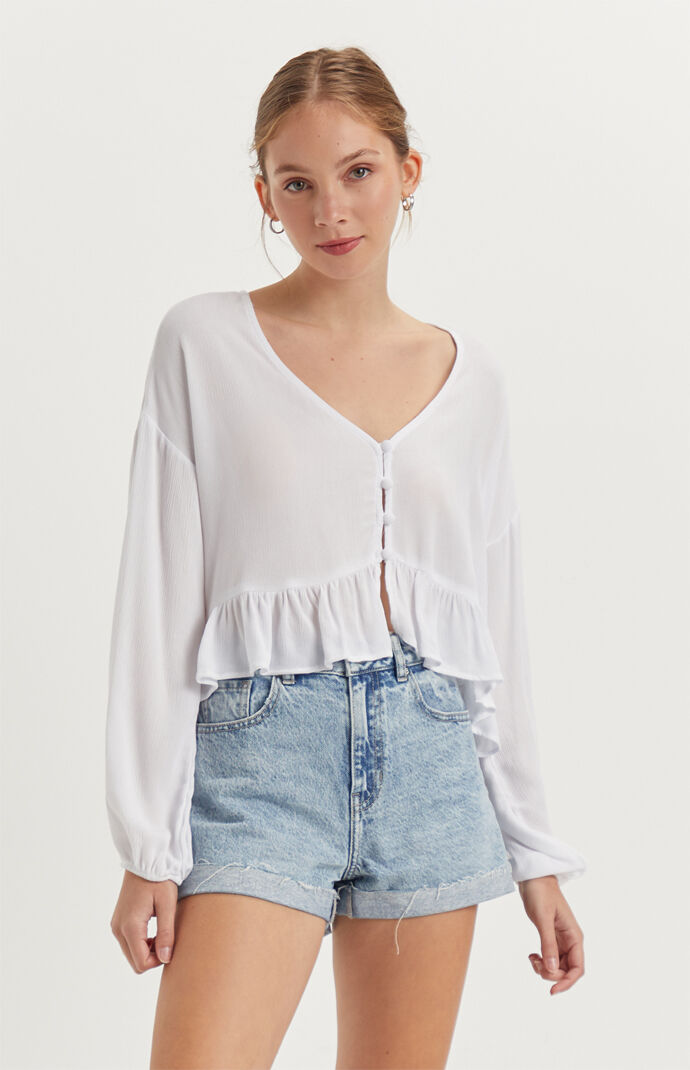 Long Sleeve Ruffle Hem Top