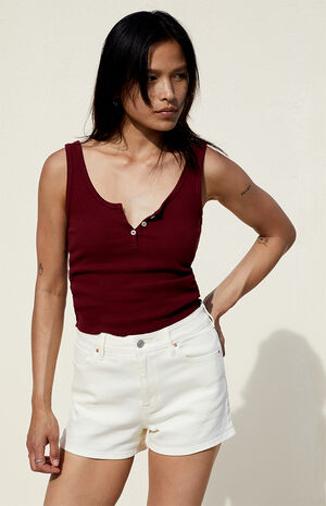 White Stretch High Waisted Denim Shorts image number 1