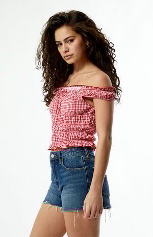 Gingham Off-The-Shoulder Top Gingham Off-The-Shoulder Top image number 3
