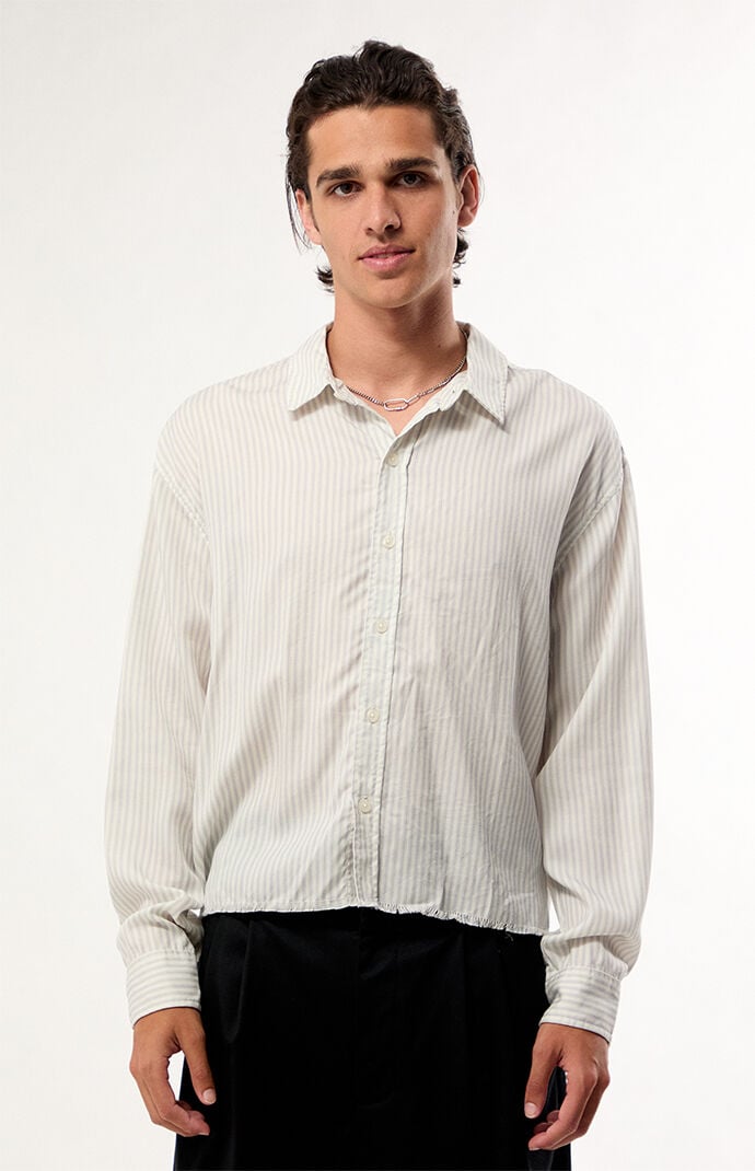 Pacsun Striped Visible Oxford Long Sleeve Cropped Shirt
