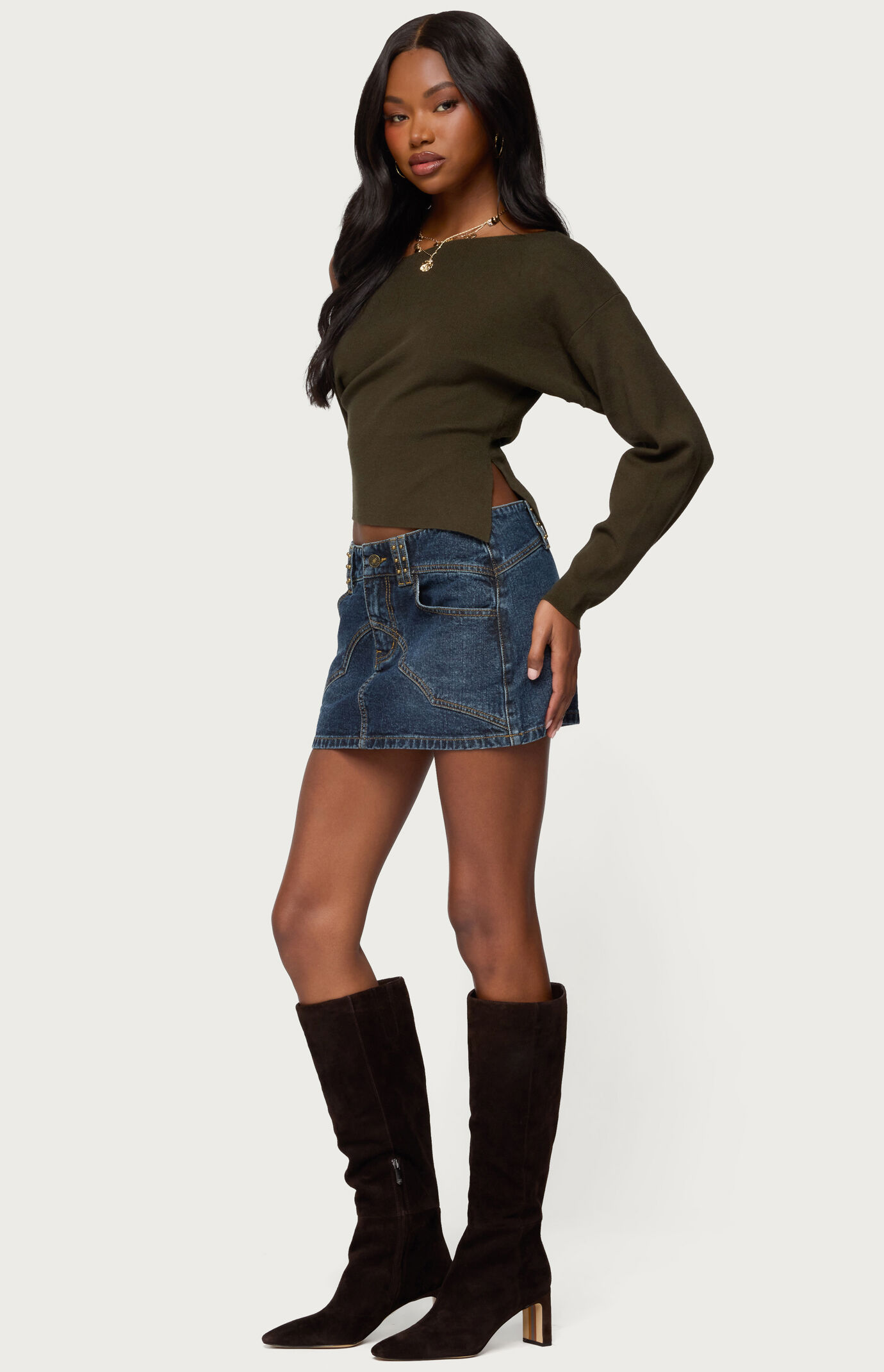 Edikted Chenelle Asymmetric Off Shoulder Sweater