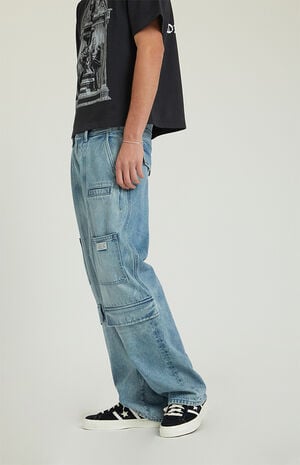 Light Indigo Baggy Carpenter Cargo Jeans image number 4