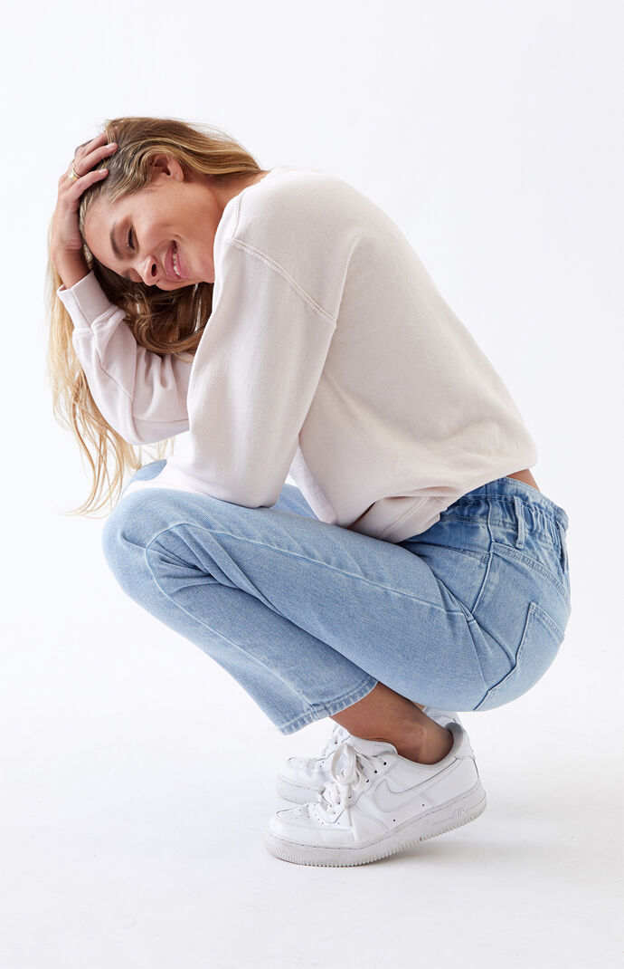 Busted Blue Paperbag Waist Mom Jeans