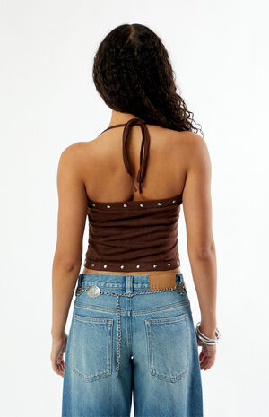 Chelsie Faux Suede Lace-Up Top image number 5