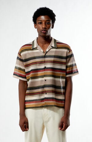 Textured Striped Oversized Resort Camp Shirt