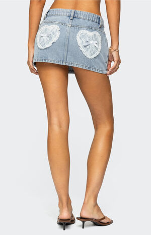 Lace Hearts Denim Mini Skirt image number 4