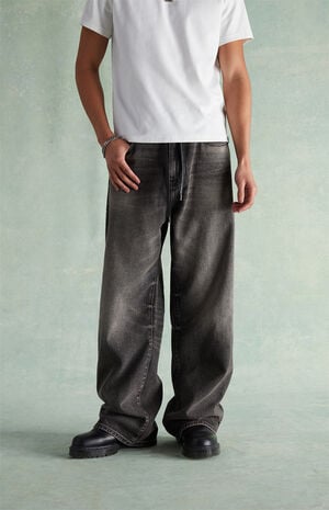 Tinted Black Washed Drawstring Extreme Baggy Jeans image number 2